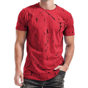 Camiseta de Manga Corta con Cuello Redondo y Estampado de Mármol Rojo para Hombre, Corte Ajustado, Informal, Transpirable, de Poliéster - Product Image 2