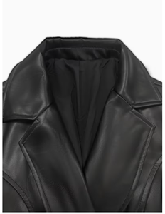 Plus Size Women s Long Faux Leather Trench Coat Solid Color Full Sleeve Notched Collar Autumn Outerwear Casual Style - Product Image 6