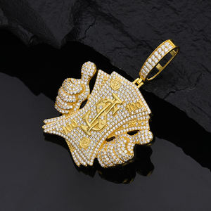 Iced Out Money <b>Stack</b> Pendant <b>Necklace</b> 18K Gold Plated Hip Hop Jewelry for Men - Product Image 2
