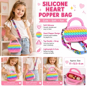 HauHwa OEM Custom Silicone Heart <b>Popper</b> Bag Kids Cute Crossbody Purse Girls 4-7 Years Old Soft Sensory <b>Fidget</b> Handbag Zipper - Product Image 3