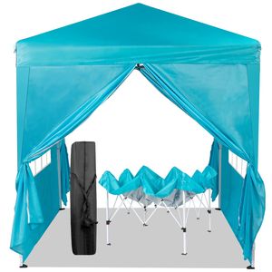 Tenda Pop-up Pratica Blu Lago 6.5X6.5FT con Due Porte e Due Finestre, Impermeabile, Design Pieghevole ad Angolo Retto - Product Image 1