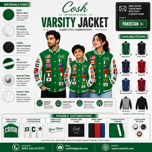 เสื้อแจ็คเก็ตวาร์ซิตี้สีเขียวขนสัตว์ Cosh International พร้อมผ้าไม่ทอ ย้อมสีสำเร็จรูป สำหรับฤดูหนาว แบบ unisex มีฮู้ด คอตั้ง โลโก้ด้านหน้า - Product Image 5