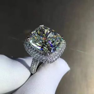 Bague de fiançailles de luxe en forme de diamant, taille coussin, en argent sterling 925, avec halo, bijoux d'anniversaire de mariage pour femme - Product Image 3