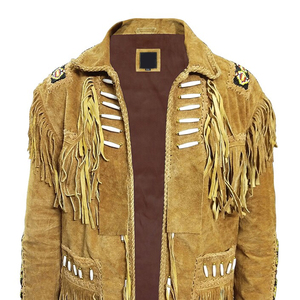 2026 High Quality <b>Men's</b> Full Sleeve Cowboy Western Style Leather <b>Jacket</b> Original Cow <b>Suede</b> Fringed Beaded Front Logo Winter - Product Image 2