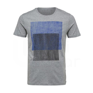 Camiseta de Manga Corta Gris para Hombre, con Estampado Sólido, Cuello Redondo, Corte Regular, Informal, Tejida, 100% Algodón - Product Image 1