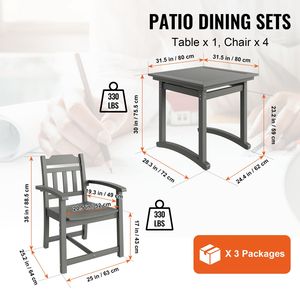 Set da Giardino 5 Pezzi Resistente alle Intemperie, Tavolo Quadrato e Sedie per Patio, Set da Pranzo per Esterni in HIPS, Piccolo Set Bistrot - Product Image 2
