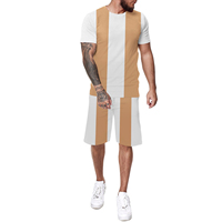 Conjunto de 2 Piezas para Hombre, Verano, Camiseta y Pantalones Cortos Casuales, Manga Corta, 100% Algodón, Felpa Transpirable, 200gsm, Estilo Urbano, Digital