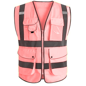 Gilet de sécurité réfléchissant haute visibilité unisexe rose avec poches, vêtements de travail - Product Image 5