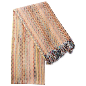Manta de Algodón Tejida a Rayas Multicolores con Detalle de Borde con Borlas - Product Image 4
