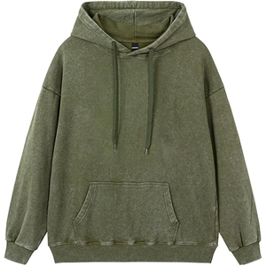 Sudadera con capucha de forro polar para hombre, estilo vintage, verde oliva, de gran tamaño, con efecto desgastado. - Product Image 1