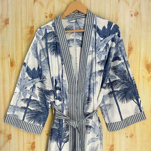 Bata Kimono con Estampado de Dibujos Animados para Mujer, 100% Algodón Tejido, Suave y Transpirable, Camisón de Verano Hecho a Mano, Cuello en V, Cintura Elástica, Largo Completo - Product Image 1