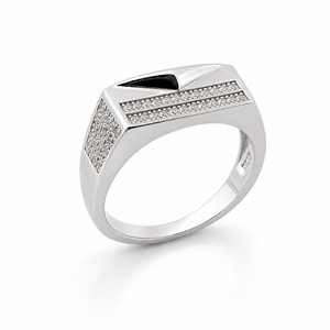 925 Sterling Silver Mens Black Accent Diamond <b>Ring</b> High Polish Modern Geometric <b>Statement</b> Band Wedding Party Daily Wear Fine Jew - Product Image 3