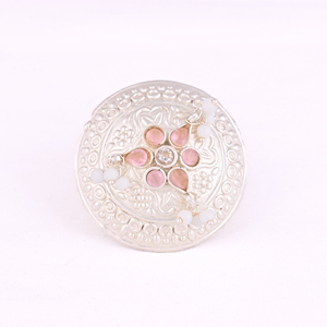 Pink Hydro & Pearl, <b>CZ</b> Gemstone Floral Design Boho Adjustable Big <b>Ring</b> - Product Image 1
