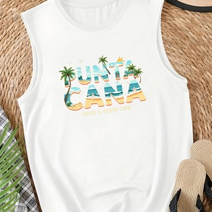 PUNTA <span class=keywords><strong>CANA</strong></span> Top Canotta <span class=keywords><strong>da</strong></span> Donna con Stampa Termotrasferibile <span class=keywords><strong>a</strong></span> Tema Tropicale, Logo Frontale, Girocollo, in Spandex/Poliestere - Product Image 3