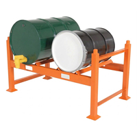 Support de stockage double tambour surélevé avec poches pour fourches, robuste et empilable, pour fûts de 30 et 55 gallons