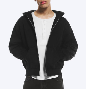 Wholesale High Quality Thick 380 GSM 100% Cotton OEM Custom Logo Fleece Cotton/Poly Blend Men's Oversized Full Zip Hoodies - Product Image 5