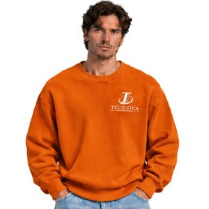เสื้อสเวตเชิ้ตผู้ชายสีส้มไหม้ ทรงโอเวอร์ไซส์ ผ้าวาฟเฟิลถัก คอกลม แขนยาว สวมใส่สบาย ทรงหลวม สไตล์สตรีทแวร์ แฟชั่นฤดูหนาว - Product Image 1