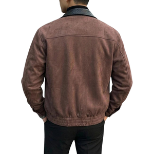 Chaqueta Bomber de Invierno para Hombre, Estilo Gamuza Marrón, con Forro de Lana Sherpa, Cuello Acolchado en Contraste, Cierre Frontal Completo, Manga Larga y Dobladillo Acanalado - Product Image 2