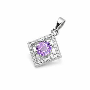 Collar con Colgante Minimalista Hecho a Mano de Plata de Ley Bañada en Rodio con Amatista Brasileña y Circonita Cúbica, Gema Morada, Joyas Rhaya - Product Image 3