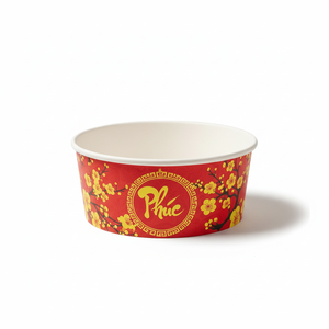 Bols en papier kraft biodégradables et écologiques du Vietnam avec couvercle, contenants d'emballage alimentaire jetables, imprimés sur mesure en quatre couleurs - Product Image 1