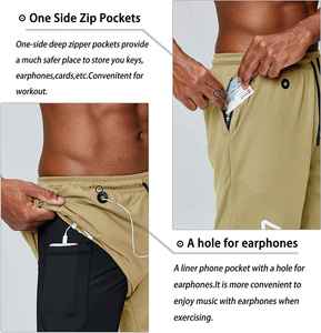 Pantalones Cortos Deportivos de Secado Rápido para Hombre, de Spandex y Poliéster, con Bolsillos, Color Sólido, Cintura con Cordón, Casuales, para Gimnasio - Product Image 3