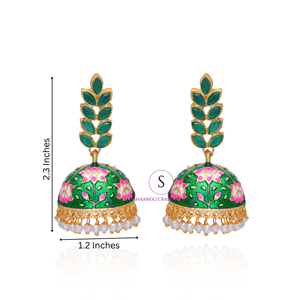 Pendientes Jhumka Jhumki hechos a mano con estilo Meenakari pintados a mano, pendientes Jhumka Jhumki con perlas para recuerdos de boda. - Product Image 3
