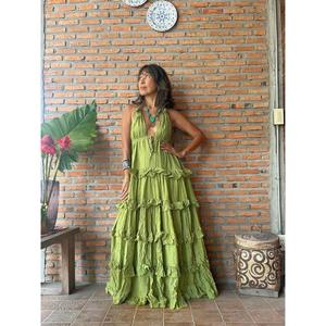 Halter Backless Natural Waist Casual Eco-Friendly <b>Summer</b> Beach Wedding <b>Boho</b> White Cotton Maxi <b>Dress</b> - Product Image 5