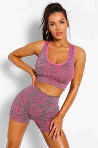 Ensemble de vêtements de sport pour femmes en tricot, haut court à col en V, short au-dessus du genou, imprimé géométrique, respirant, vêtements de sport pour la salle de sport - Product Image 5