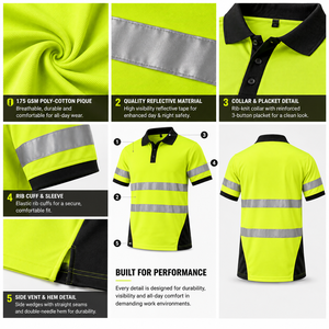 Camiseta Polo de Seguridad Industrial de Alta Visibilidad al por Mayor, Transpirable, de Secado Rápido, Poliéster, Proveedor de Ropa de Trabajo OEM - Product Image 3