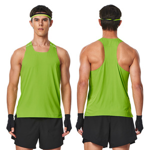 Men's Reflective Tank Top Solid Green Quick Dry Sporty O-Neck Knitted <b>Running</b> <b>Singlet</b> - Product Image 2