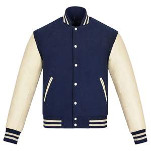 Chaqueta Varsity Azul Marino para Hombre, Cuello Camisero, Cierre de un Solo Botón, Exterior de Lana/Viscosa, Material de Nailon, Transpirable, Estilo Casual - Product Image 2