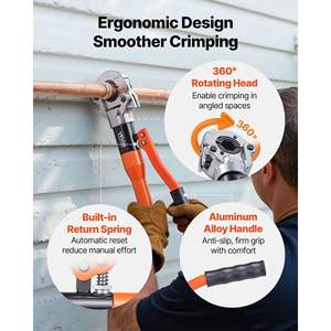 Outil de sertissage hydraulique Pro Press, mâchoires de 1 pouce, sertisseuse pour raccords de tubes en cuivre, espaces restreints, raccords en T, coupe-tubes, étui de transport, tuyau - Product Image 5