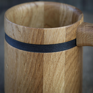 Chope à bière en bois artisanale traditionnelle de haute qualité avec intérieur et poignée en acier |   Écologique, durable, style classique, 100-400 ml - Product Image 5