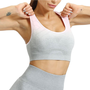 Women Yoga Set High Waist <b>Leggings</b> Square Neck Racerback <b>Crop</b> Top Full Length Seamless Ribbed 2 Piece Gray Pink Breathable Front - Product Image 6