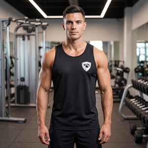 Dumela Men's <b>Black</b> Sleeveless <b>Tank</b> <b>Top</b> O-Neck Solid Breathable Quick Dry Knitted Polyester 220g Casual Wear - Product Image 3