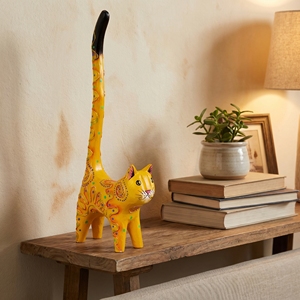 Statue artisanale en bois d'albizia, queue de chat en position levée, dorée, figurine animale, artisanat de Bali, décoration intérieure, sculpture en bois, cadeau, artisanat en bois - Product Image 3