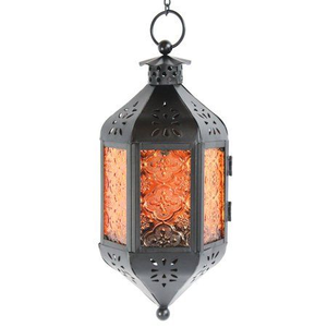 Lanterne suspendue noire en verre ambré, éclairage décoratif, grandeur artistique de minuit - Product Image 1