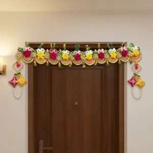 Colorful Floral Bandhanwar Toran Wall Hanging with <b>Beads</b> for Festival Wedding Pooja and Home Entrance Decor - Product Image 3