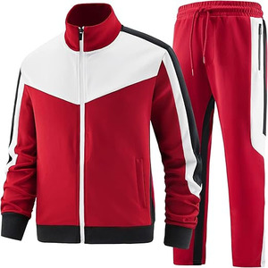 Conjunto Deportivo Profesional de Tres Tonos para Hombre – Traje de Jogging de Alto Rendimiento con Bloques de Color Rojo, Blanco y Negro - Product Image 2