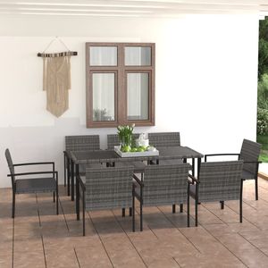 Conjunto de Comedor Grande y Resistente de Poliratán Gris para Jardín - Product Image 1