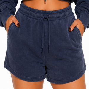 <b>Ladies</b> Full Sleeve Crop Hoodie <b>Shorts</b> <b>Set</b> Women Two Piece Lounge Outfit Custom Logo Hoodie <b>Shorts</b> <b>Set</b> Women Above Knee Length - Product Image 4