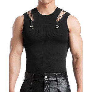 Camiseta sin Mangas de Punto Transpirable para Hombre, Talla Grande, Cuello Redondo, Informal, con Spandex/Poliéster, Estampado Digital Sólido, Cómoda - Product Image 1