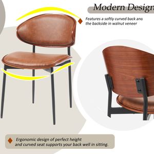 Juego de 2 Sillas de Comedor de Estilo Italiano Moderno de Mediados de Siglo, Cuero PU de Lujo con Diseño de Madera Curvada y Patas de Metal Mate - Product Image 2