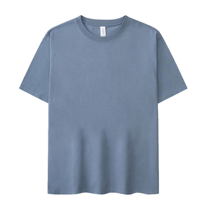 T-shirt en coton bleu uni à manches courtes pour homme, coupe classique, col rond, jersey décontracté - Product Image 1