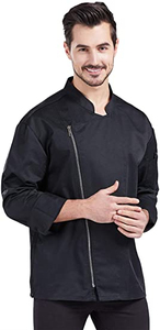Veste de chef unisexe blanche à manches longues de haute qualité et durable avec fermeture éclair pour uniformes de restaurant et de bar - Product Image 3