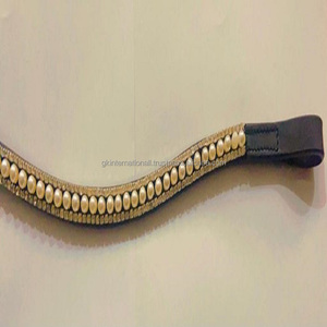 Pulsera personalizada de 3 filas de cristales dorados y perlas plateadas, cadena ostentosa de combinación, correa de cuero genuino negro o marrón para cejas de caballo - Product Image 6