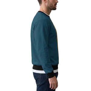 เสื้อสเวตเชิ้ตคอกลมผู้ชาย แขนยาว สีเหลืองน้ำเงิน ตัดต่อสี ทรงปกติ ผ้าถัก สวมใส่สบาย  แบบลำลอง  รับสั่งทำพิเศษ - Product Image 3