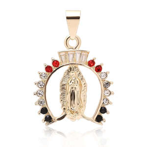 Colgante de Oro Nuestra Señora de Guadalupe con Gema Cultivada en Laboratorio, Amuleto Religioso de la Virgen María, Joyería Fina de Lujo Chapada en Oro para Mujer - Product Image 4