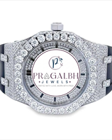 Pragalbh Jewels Vollständig mit Diamanten besetzte Luxusuhr Quarzwerk Silikonarmband Miami Cuban Link Moissanit Silber Herrenuhr