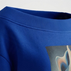 Women's Blue 2 Piece <b>Knitted</b> Sweatsuit <b>Set</b> With Abstract Print O-Neck Long Sleeve Loose Fit Casual Wear Above Knee Shorts - Product Image 4